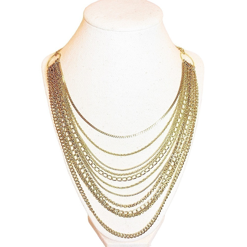 Delicate Vintage Gold Tone Layered‎ Multi Chain Statement Necklace With Extender